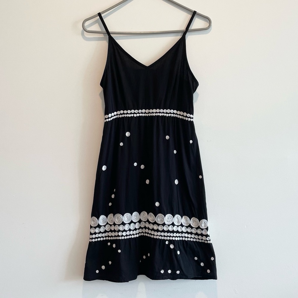 Peppermint Bay Black Mini Sundress with White Embroidery Size Small